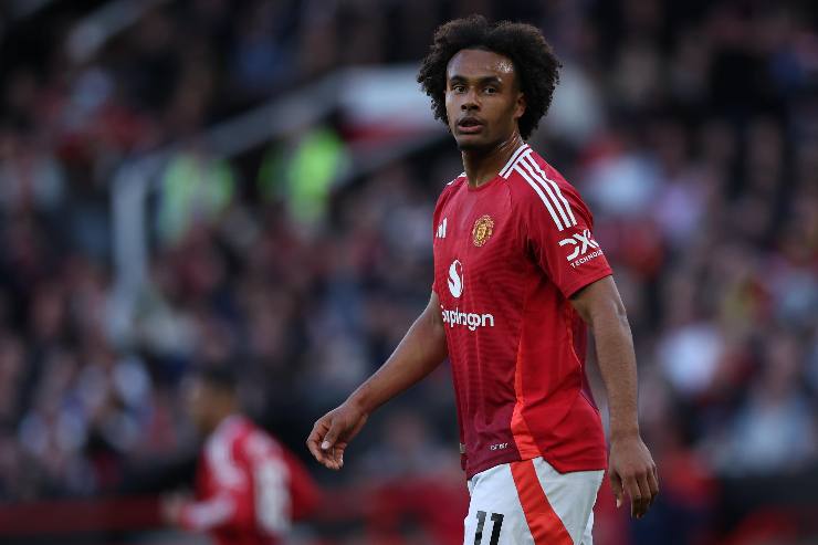 Joshua Zirkzee perplesso con la maglia del Manchester united